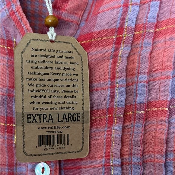 NWT Natural Life Plaid Button-Up Blouse - Picture 4 of 9